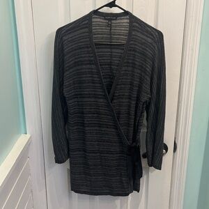 Eileen Fisher Charcoal and Light Gray Knit Tie Wrap Sweater, size S/P
